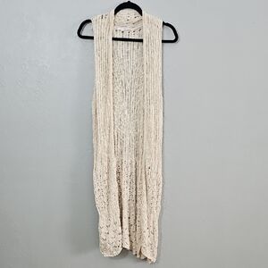Maurices Ivory Crochet Knit Open Front Sleeveless Duster Cardigan Womens Size 1X